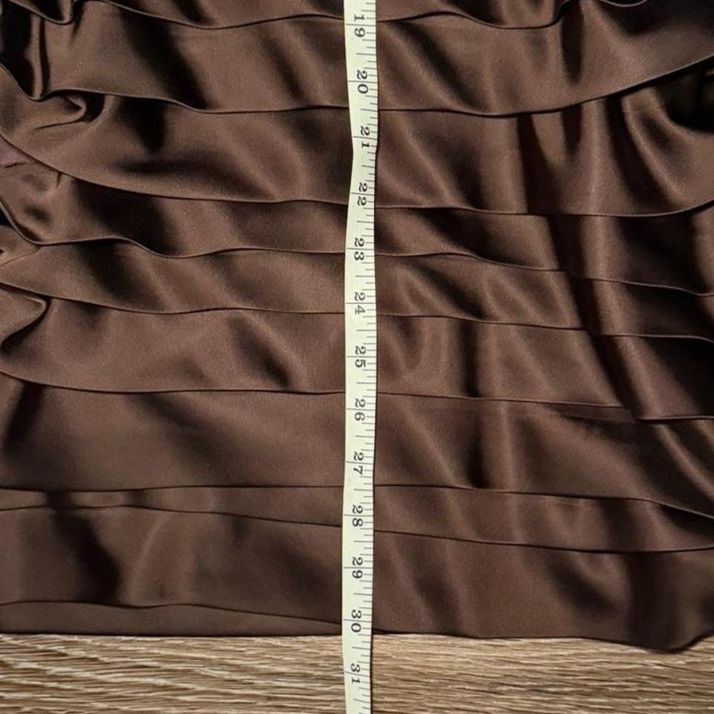 Calvin Klein Tiered Satin Mini Dress Brown 8 Cocktail Party Minimalist - Picture 8 of 9